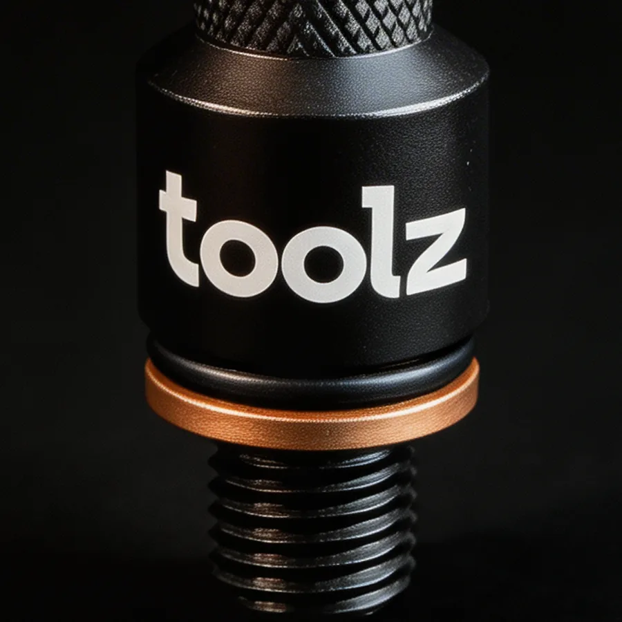 The collar of the tool with the toolz logo and the thread below it